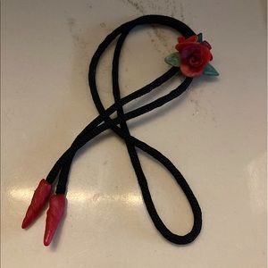 VINTAGE Handmade Red Rose Bolo Tie